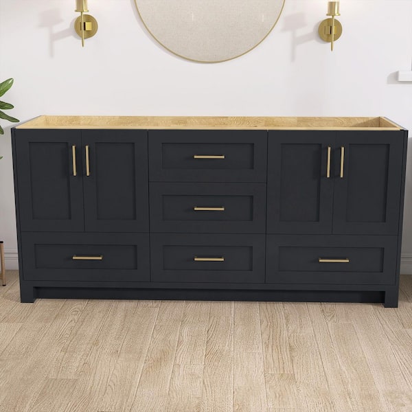 Sob 72 in. W x 21.5 in. D x 33.5 in. H Solid Wood Double Bath Vanity Cabinet without Top in Graphite Gray Assembled