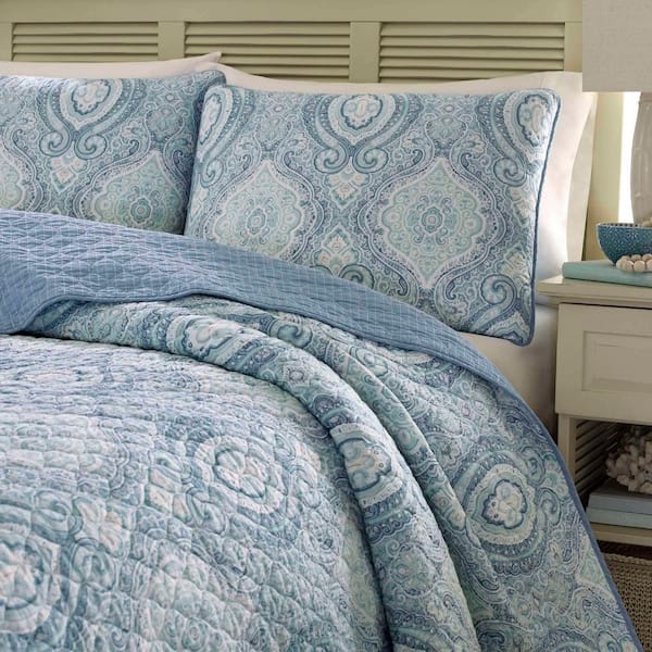 Tommy Bahama Turtle Cove 2-Piece Blue Paisley Cotton Twin Quilt