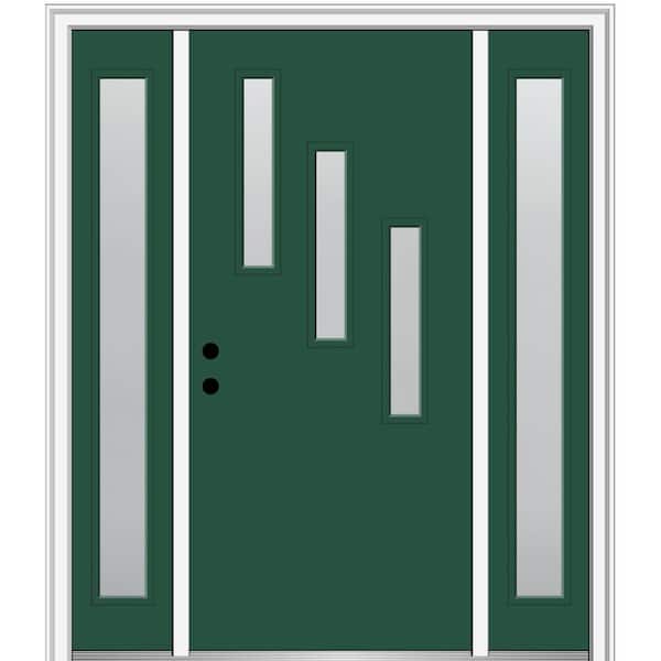 MMI Door 68.5 in. x 81.75 in. Davina Right-Hand Inswing 3-Lite Frosted Painted Fiberglass Smooth Prehung Front Door w/ Sidelites