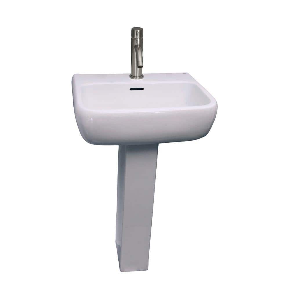 White Vitreous China Rectangular Pedestal Sink with Overflow