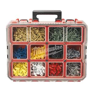 10-Compartment Red Deep Pro Portable Tool Box with Storage and Organization Bins for Small Parts