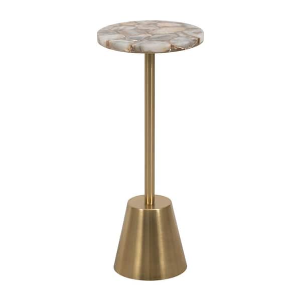 Liv & Skye 10 in. Gold Circle Agate Accent Table
