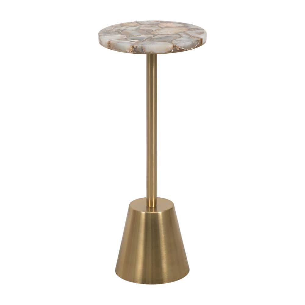 Gold Agate Top Round Metal Accent Table, 24"