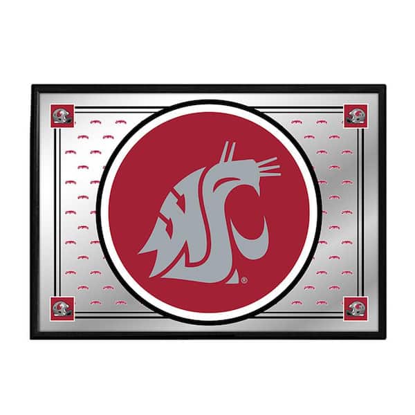 The Fan-Brand 28 in. X 19 in. Washington State Cougars Team Spirit, Logo Framed Mirrored Decorative Sign