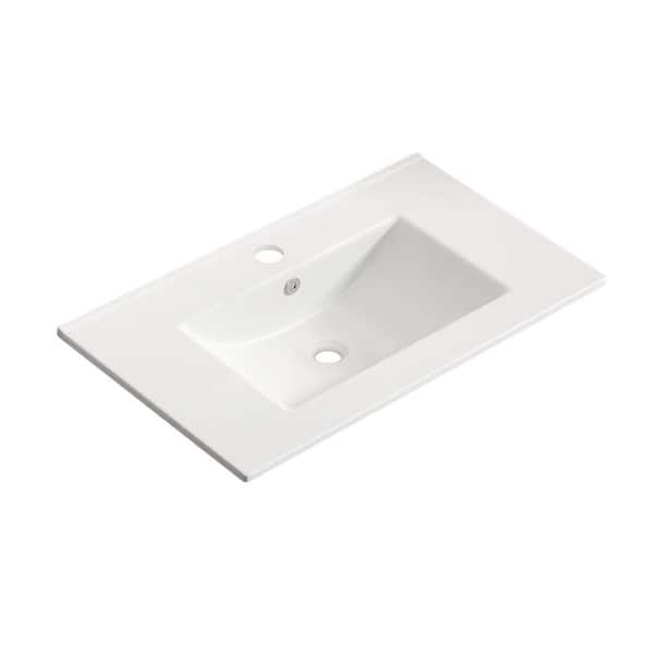 24.02 in. Drop-In Rectangular Ceramic Bathroom Sink Top in White