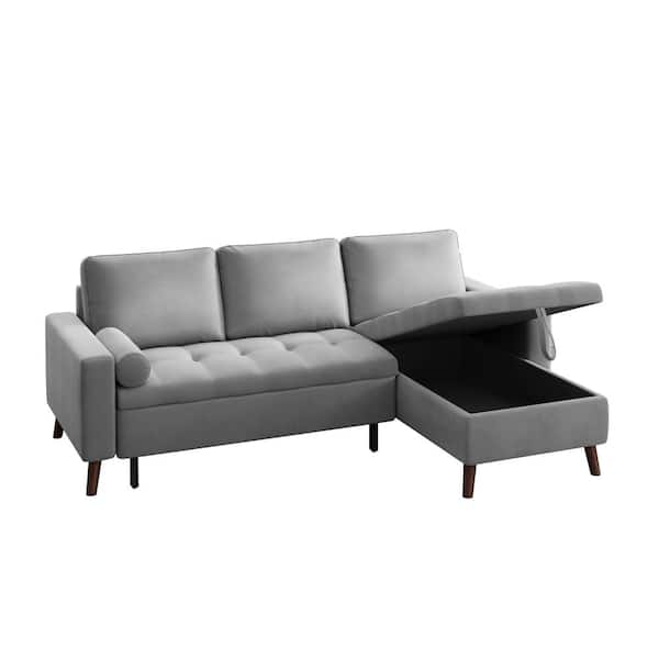 wetiny 57 in Square Arm 2-piece L Shaped Velvet Sectional Sofa in Gray