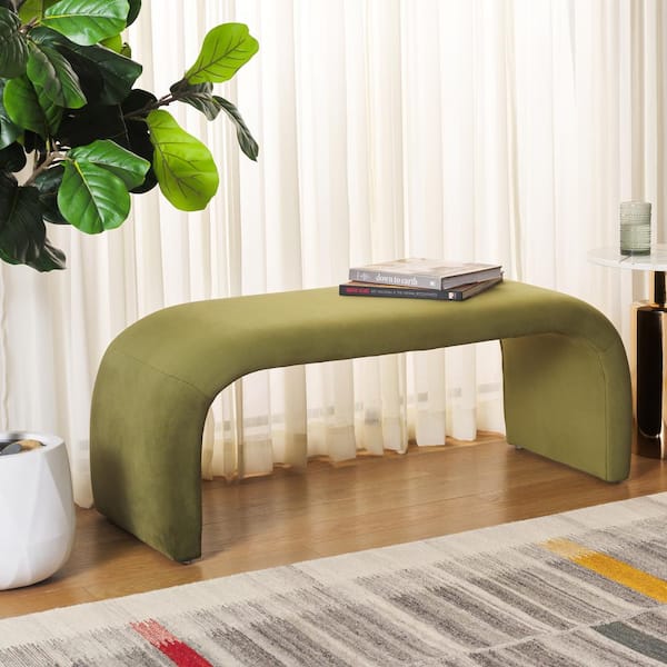 SAFAVIEH Tenko Olive Entryway Bench With Cushion 44.69 in.