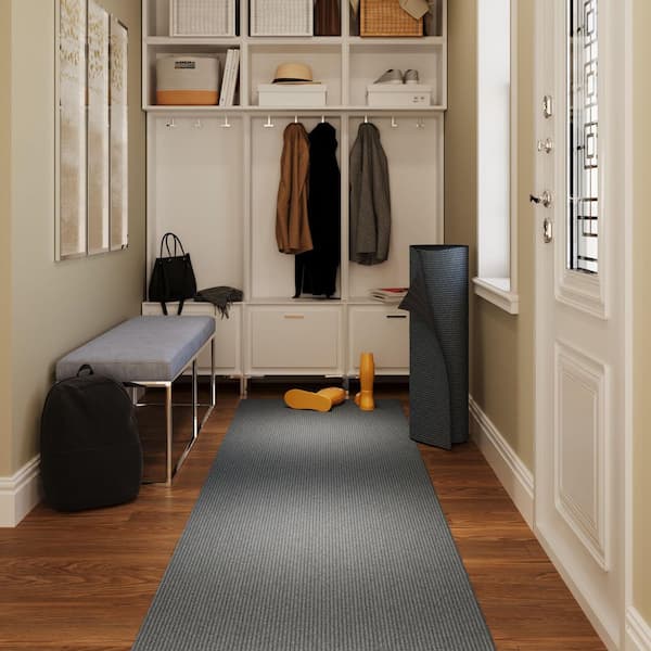 Non-Slip, Stain-Resistant Utility Runner Rug –Extra-Long Custom Sizes– All-Weather & Absorbent for Heavy Traffic– Gray