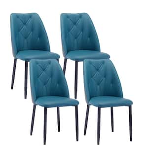 Navy Blue PU Faux Leather Upholstered Dining Chair with Iron Metal Gold Plated Legs Set of 4