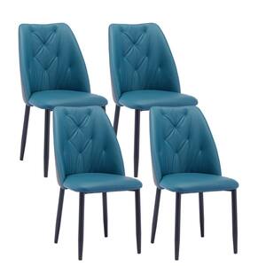 Navy Blue PU Faux Leather Upholstered Dining Chair with Iron Metal Gold Plated Legs Set of 4