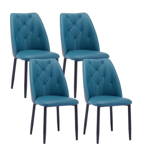 Unbranded Navy Blue PU Faux Leather Upholstered Dining Chair with Iron Metal Gold Plated Legs Set of 4