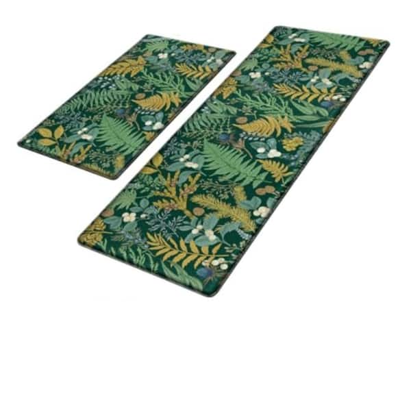Botanical Series Forest Green 17.3"x28" & 17.3"x47" PVC Anti-Fatigue Mat Waterproof Kitchen Mat