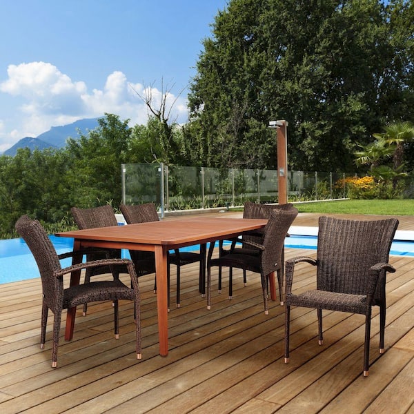 Amazonia Bonita 7-Piece Eucalyptus/Wicker Rectangular Patio Dining Set