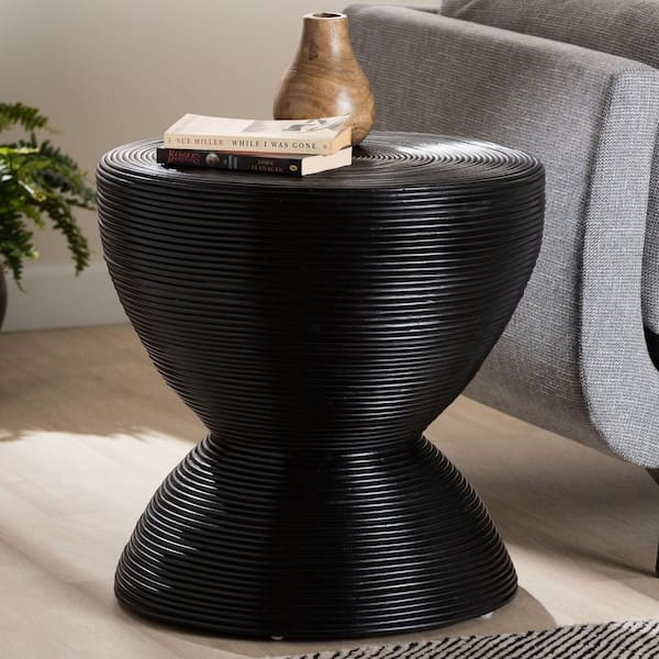 bali & pari Tokyo 21.7 in. Black Round Rattan Wicker End Table