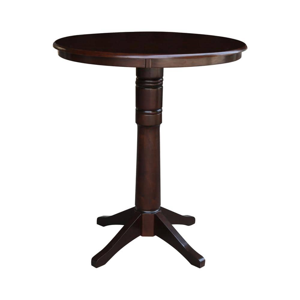36" Round Mocha Solid Wood Bar Height Table