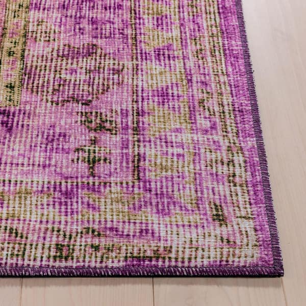 Nile Gila Vintage Bohemian Medallion Botanical Border Pink 8 ft. x 10 ft. Machine Washable Flatweave Area Rug
