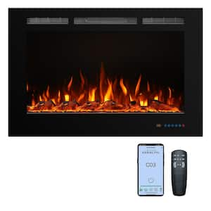 36 in. Electric Fireplace Insert with Remote and Log Crystal, Black