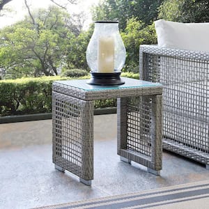 Aura Wicker Outdoor Side Table in Gray