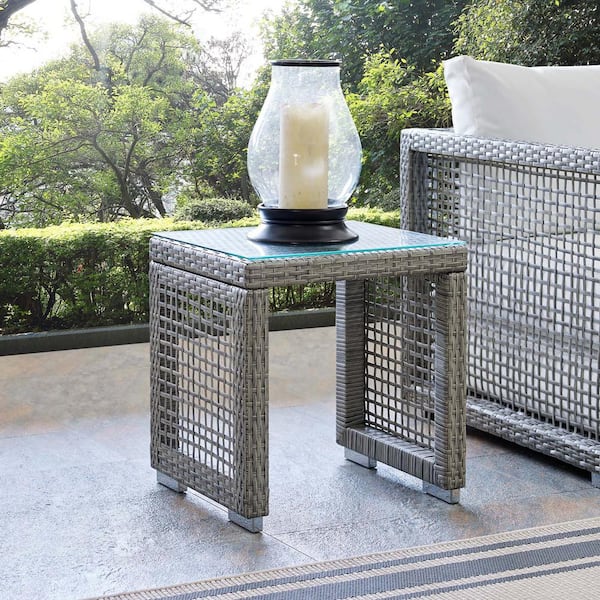 MODWAY Aura Wicker Outdoor Side Table in Gray
