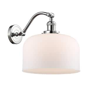 Bell 1-Light Matte White, Polished Chrome Wall Sconce with White Glass Shade