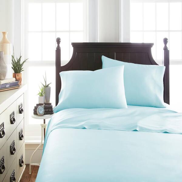 Becky Cameron Home Collection 4-Piece Aqua Solid 300 Thread Count Rayon From Bamboo Full Sheet Set
