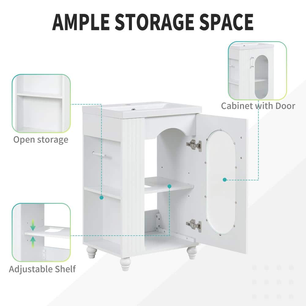 20 in. White MDF Single Sink Freestanding Bathroom Vanity with Ceramic Top