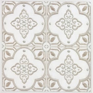 Clover Taupe Embossed Peel and Stick Backsplash Tile Wall Decal