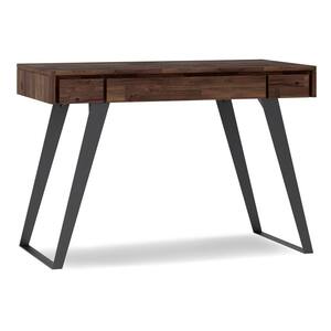 Lowry Solid Acacia Wood Modern Industrial 44 in. Wide Small Desk in Distressed Charcoal Brown