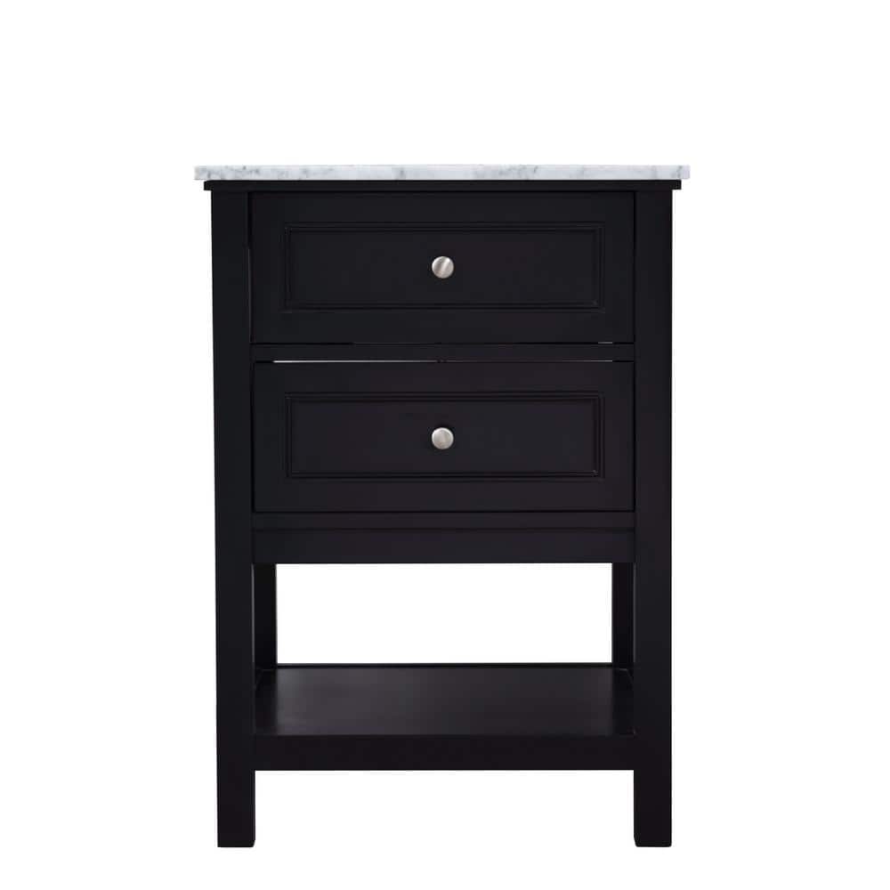 Simply Living 24 in. W x 22 in. D x 33.75 in. H Bath Vanity in Black with Carrara White Marble Top