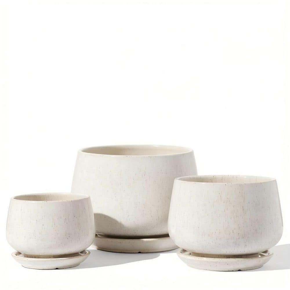 3-Pack Ceramic Plant Pots, Indoor Planters with Drainage Hole Saucer and Mesh Pad, Reactive Glaze Beige price history on PriceWatchPro