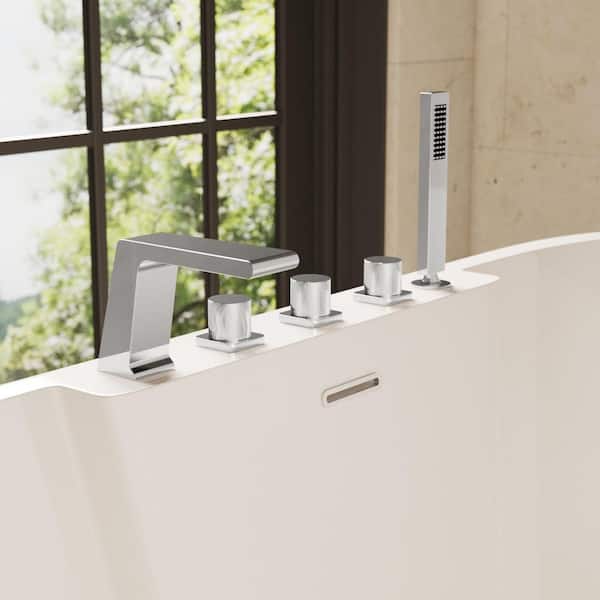 Bathtub Faucet 3-Handle Deck Mount Roman Tub Faucet with Handheld in Chrome Valve Included
