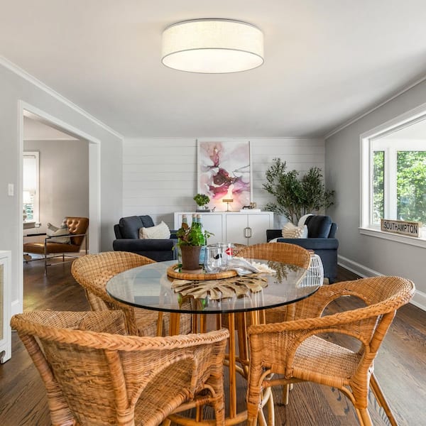 17.72 in. 4-Light Drum Flush Mount Ceiling Light with Fabric Linen Shade for Dining Room, Bulb Not Included