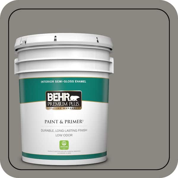 BEHR PREMIUM PLUS 5 gal. Home Decorators Collection #HDC-NT-23 Wet Cement Semi-Gloss Enamel Low Odor Interior Paint & Primer