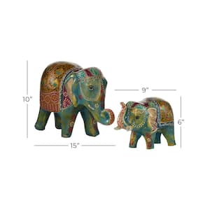 Green Ceramic Elephant Sculpture (Set of 2)