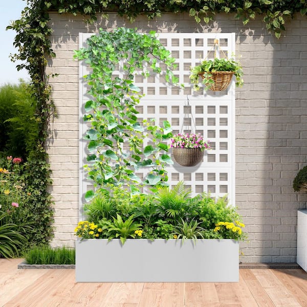 TUYOHW 71 in. x 47 in. x 16 in. Raised Garden Bed with Trellis, Metal  Planter Box with Trellis and Privacy Screen, White HW92004-ZLL-PY - The  Home Depot