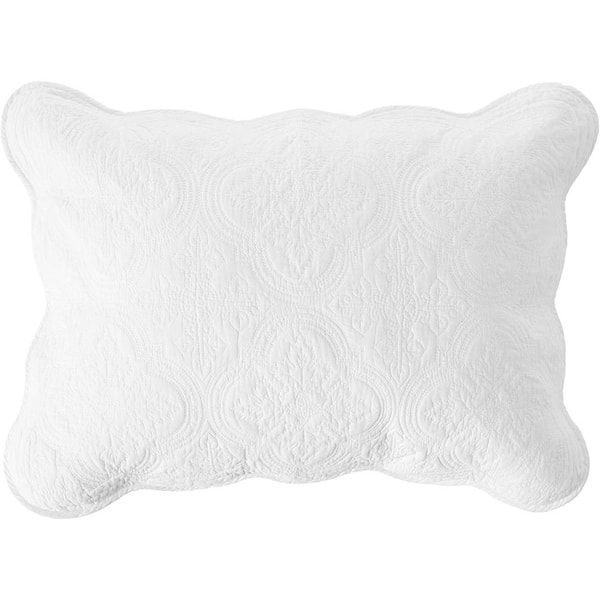 Victorian Medallion Matelasse Pure Solid 3-Piece Off White Scalloped Edge  Cotton King Quilt Bedding Set