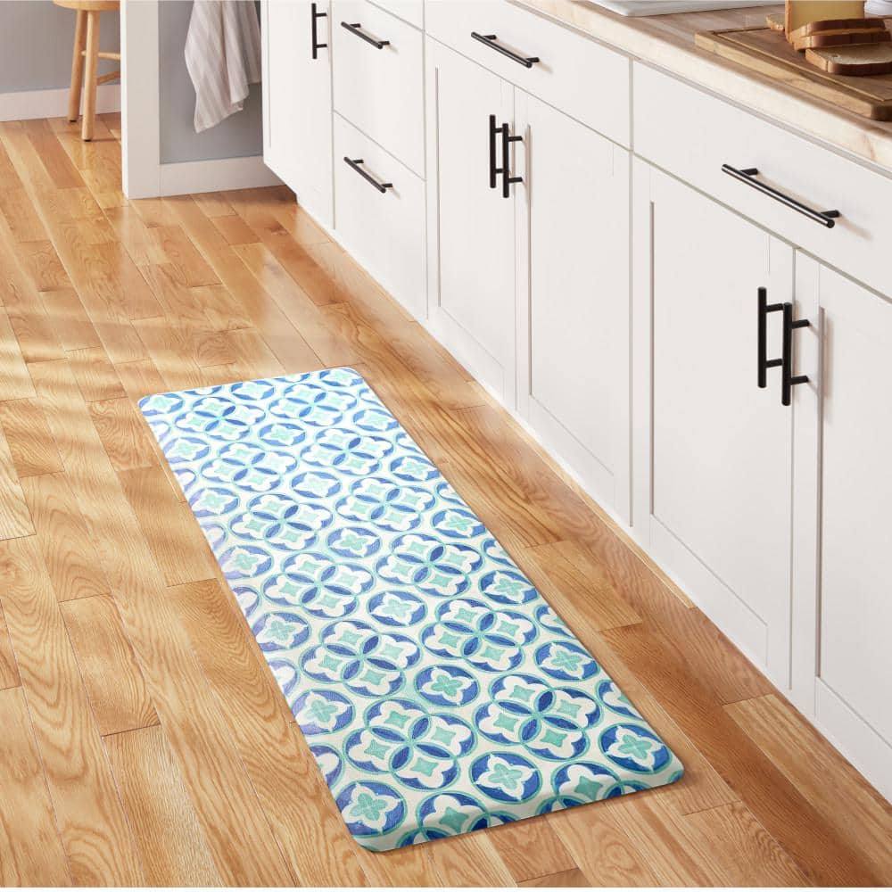 Fiesta Blue and Aqua PVC Anti-Fatigue Kitchen Runner Mat