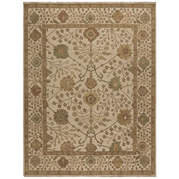Oushak 10 ft. x 14 ft. Ivory Ornate Floral Area Rug
