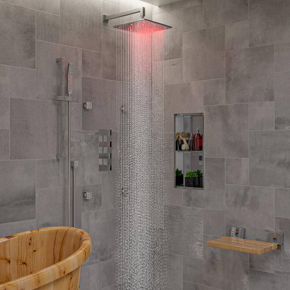 Polished Chrome 12" Square LED Rain Shower Head