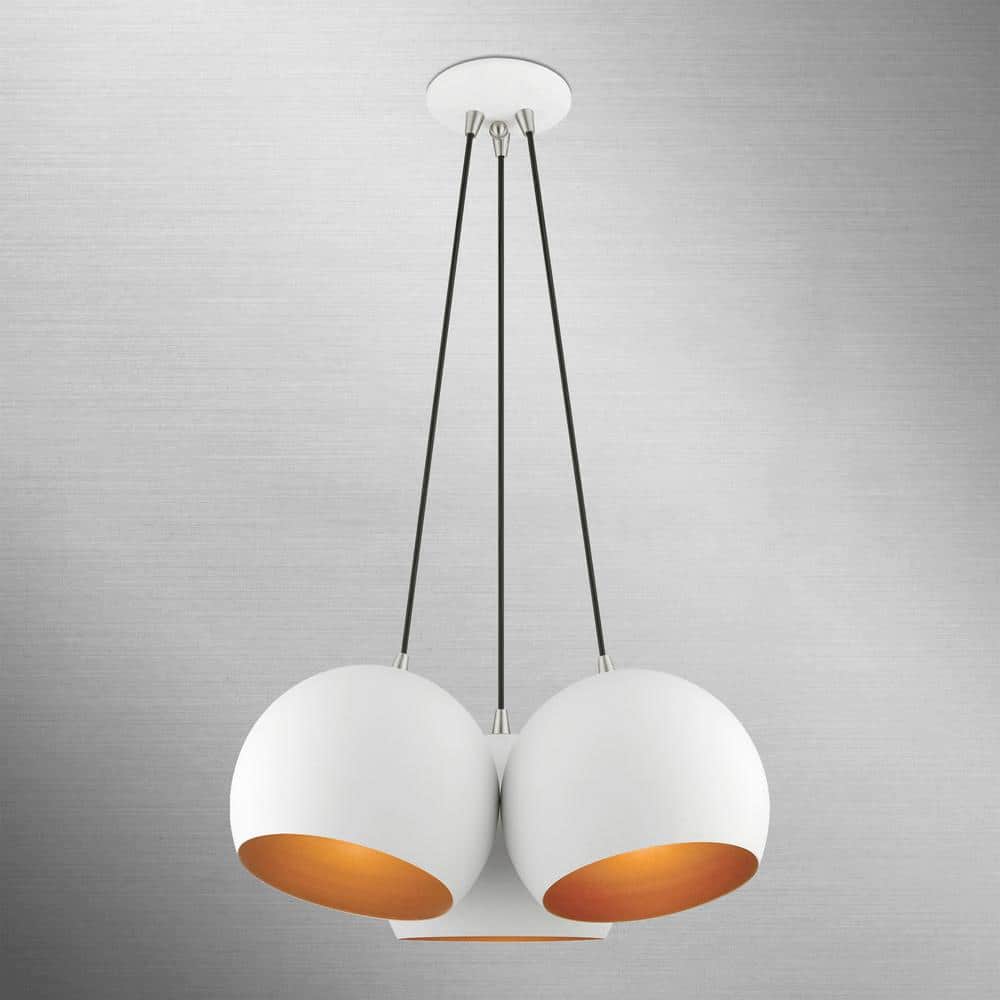 Piedmont 3-Light White Globe Pendant with Gold Interior & Brushed Nickel Accents