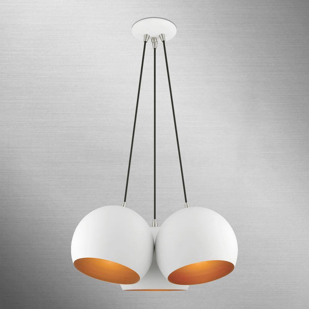 Piedmont 3-Light White Globe Pendant with Gold Interior & Brushed Nickel Accents
