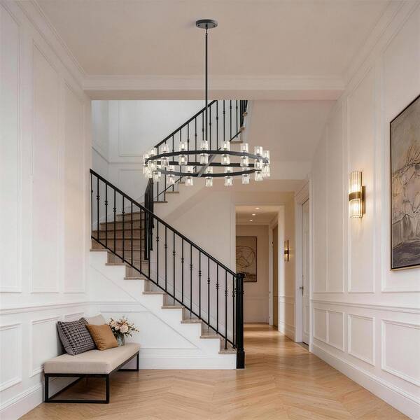 Emeritpro 36 in. 36 Light Matte Black Wagon Wheel Chandelier with