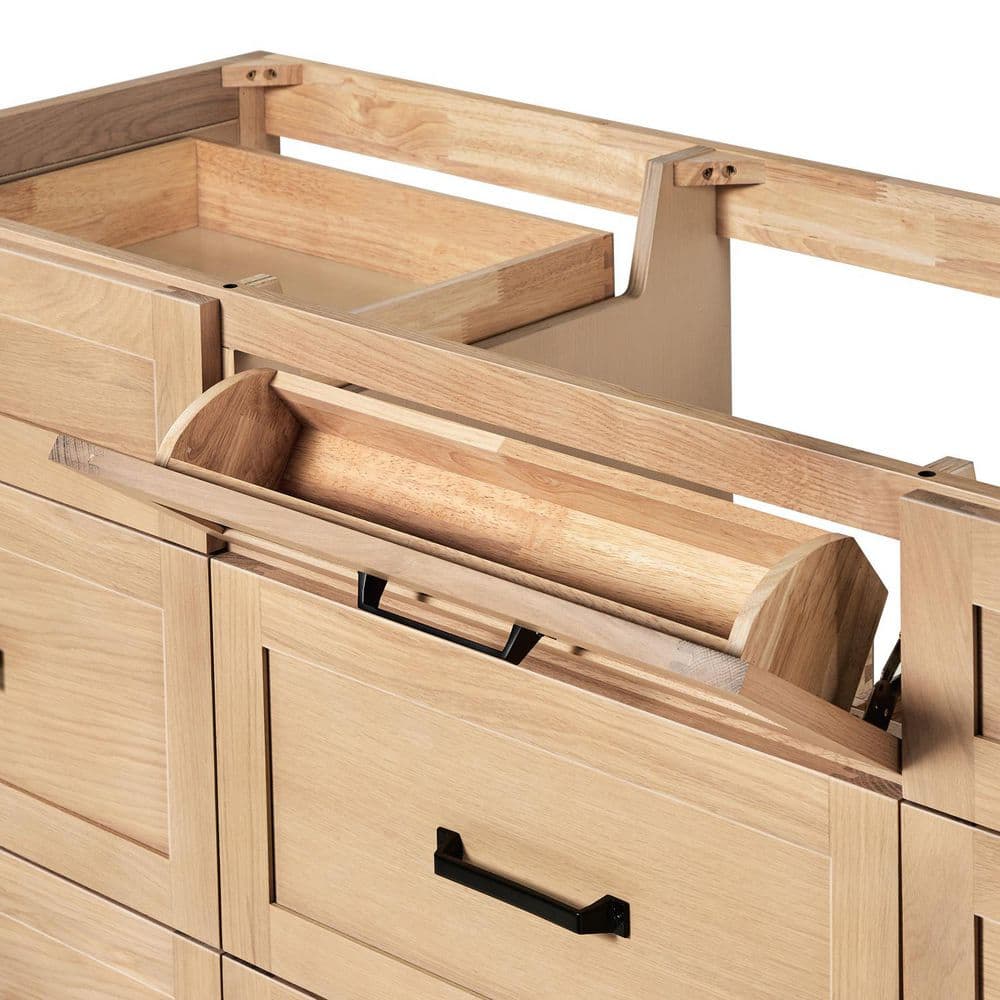 Monroe 66" Light Oak Freestanding Vanity Cabinet with Black Hardware