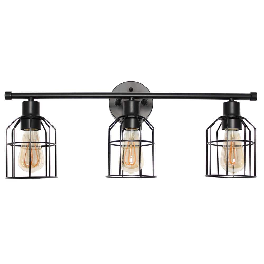 3Light Matte Black Industrial Wired Vanity Light LHV1000BK The