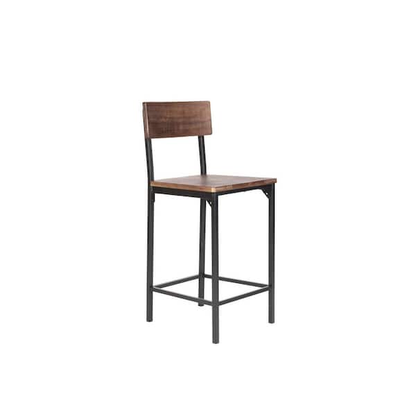 HomeRoots 25 in. Brown and Black High Back Metal Counter Height Bar Chair with Wood Seat Set of 2
