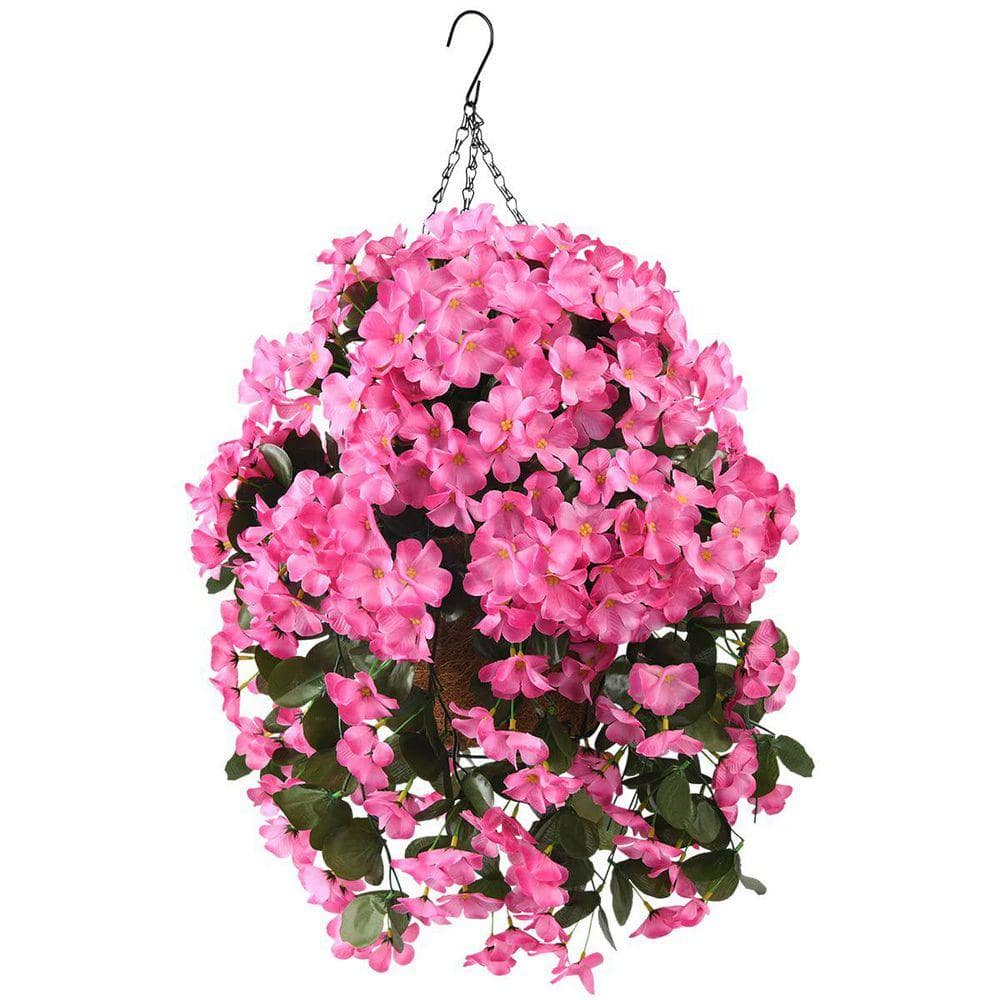 24.8 in. Red Artificial Hanging Begonia Flowers in Basket for Home