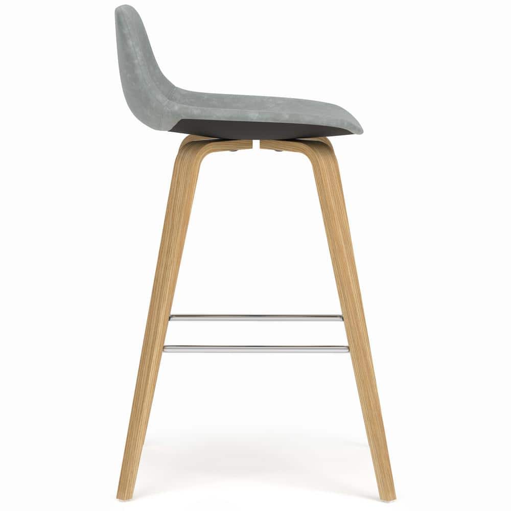 Stone Grey Leather and Wood Counter Height Stool Set