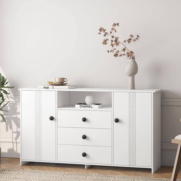 CSC DECOR INC White 30 in. H Storage Cabinet, Sideboard Buffet Cabinet with Storage with Drawer and Doors