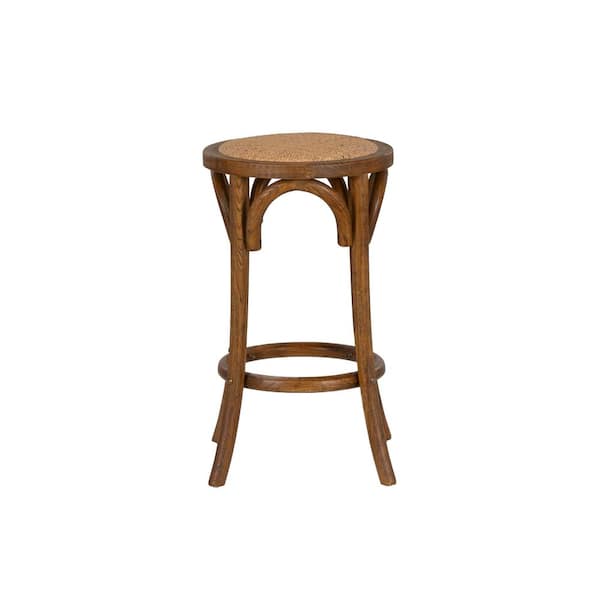 Posy 24 in. Brown Backless Wood Counter Stool with Rattan Seat