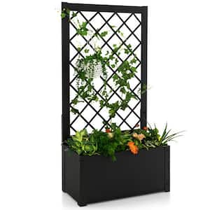 24 in. L x 12.5 in. W x 12.5 H Trellis Black Metal Raised Garden Bed Planter Box with Lattice for Climbing Plants